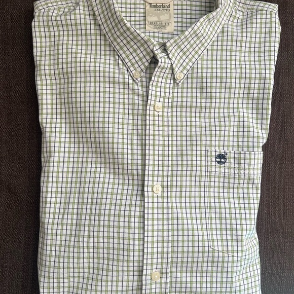 Timberland Other - Timberland Army Green White Plaid Button Up Shirt Size XXL Short Sleeve Party